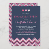 ネイビーブルー ピンク チェvron 結婚式 ご招待 招待状 (正面/裏面)