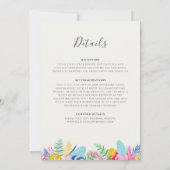 ネイビーブルー ピンク トロピカル ワイルド レイン フォレスト ウェディング 招待状 (裏面)