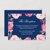 ネイビーブルー ピンク フラワーの結婚式 詳細 受付 エンクロージャーカード (正面/裏面)