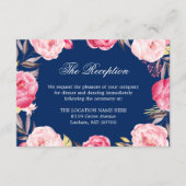 ネイビーブルー ピンク フラワーの結婚式 詳細 受付 エンクロージャーカード (正面)