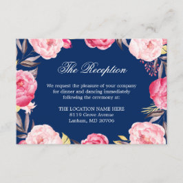 ネイビーブルー ピンク フラワーの結婚式 詳細 受付 エンクロージャーカード
