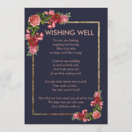 ネイビーブルー ピンク フラワー ゴールド ウィッシング ウェル 招待状