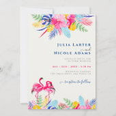 ネイビーブルー ピンク ワイルド レイン フォレスト エバーグリーン ウェディング 招待状 (正面)