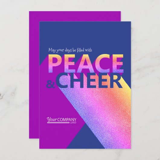 ネイビーブルー，ピンク，ワードアート会社ホリデーカード 招待状 (正面/裏面)