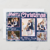 ネイビーブルー | ピンク | 白の雪の結晶 ホリデーカード (正面)