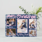 ネイビーブルー | ピンク | 白の雪の結晶 ホリデーカード (スタンド正面)