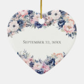 ネイビーブルー ピンク 花 ハート 婚約 オーナメント (裏面)