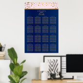 ネイビーブルー、ピンク、金ゴールド- 16座席表 ポスター (ホームオフィス)