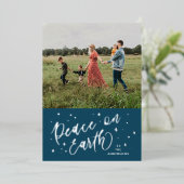 ネイビーブルー ピースオンアース レタリング フォト シルバー 箔シーズンカード (立ち正面)