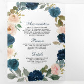 ネイビーブルー&ピーチフローラパンプキ結婚ン 三つ折り招待状 (内部最初)