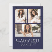 ネイビーブルー フォト 卒業パーティー 招待状 (正面)