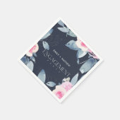 ネイビーブルー フラワーの水彩画 ブンチェンゲージメント スタンダードカクテルナプキン (角)