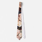 ネイビーブルー & フローラル ローズ 大胆な花 ネクタイ (正面)