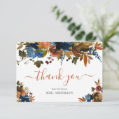 ネイビーブルー ブラウン 秋の恋に落ちる ブライダルシャワー サンキューカード (スタンド正面)