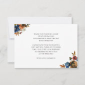 ネイビーブルー ブラウン 秋の恋に落ちる ブライダルシャワー サンキューカード (裏面)