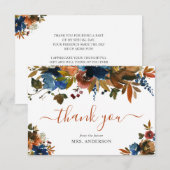 ネイビーブルー ブラウン 秋の恋 ブライダルシャワー サンキューカード (正面/裏面)
