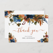 ネイビーブルー ブラウン 秋の恋 プレ花嫁の会 サンキューカード (正面/裏面)