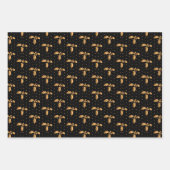 ネイビーブルー、ブラックとホワイトのクリスマスホリー ラッピングペーパーシート (正面2)