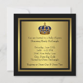 ネイビーブルー ブラック ゴールド プリンス ベイビーボーイ シャワー 招待状 (裏面)