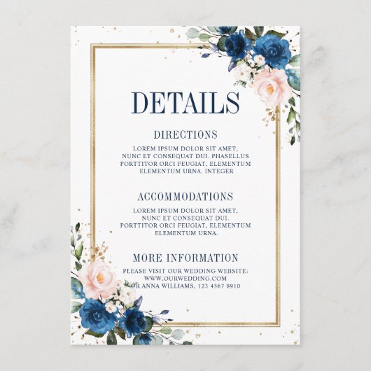 ネイビーブルー ブラッシュピンク ジオメトリック ウェディング 詳細 エンクロージャーカード (正面)