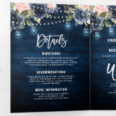 ネイビーブルー ブラッシュピンク ストリングライト トリフォルド ウェディング 三つ折り案内状 (内部最初)