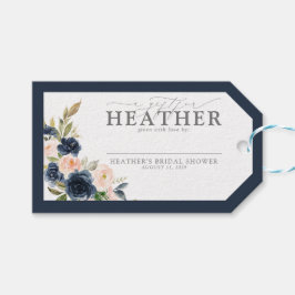 ネイビーブルー ブラッシュピンク フラワー ブライダルシャワー ノー ラッピング ギフトタグ