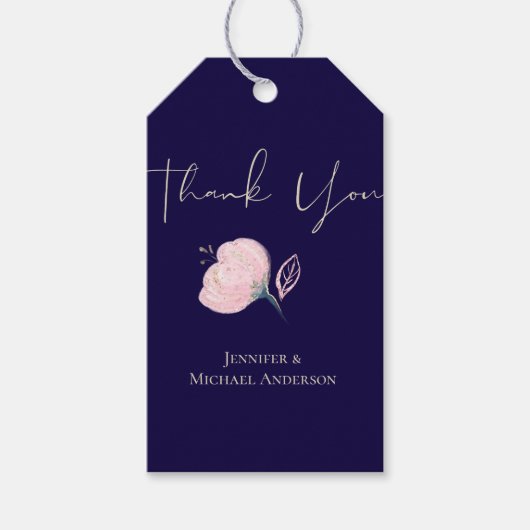 ネイビーブルー ブラッシュピンク ローズゴールド ウェディング 予算 ギフトタグ (正面)