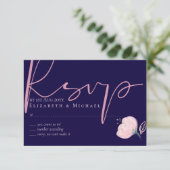 ネイビーブルー ブラッシュピンク ローズゴールド 結婚式 予算 出欠カード (スタンド正面)