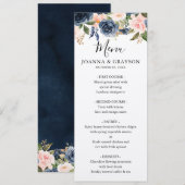 ネイビーブルー ブラッシュピンク ローズ ウェディング メニュー 招待状 (正面/裏面)