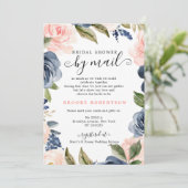 ネイビーブルー ブラッシュピンク ローズ ブライダルシャワー（郵送） 招待状 (スタンド正面)