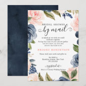 ネイビーブルー ブラッシュピンク ローズ ブライダルシャワー（郵送） 招待状 (正面/裏面)