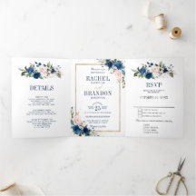 ネイビーブルー ブラッシュピンク ローズ ボヘミアンスタイルの幾何学的な結婚式