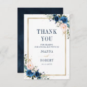 ネイビーブルー ブラッシュピンク ローズ ボヘミアンスタイル ジオメトリック ウェディング サンキューカード (正面/裏面)