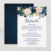 ネイビーブルー ブラッシュピンク ローズ ボーホー ウェディング 詳細 エンクロージャーカード (正面/裏面)