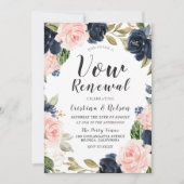 ネイビーブルー ブラッシュ ウォーターカラー 結婚誓約書 更新 招待状 (正面)