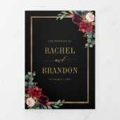 ネイビーブルー ブラッシュ バーガンディ ゴールド 幾何学 ウェディング トリ 三つ折り案内状 (カバー)