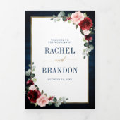 ネイビーブルー ブラッシュ バーガンディ ゴールド 幾何学 ウェディング トリ 三つ折り案内状 (カバー)