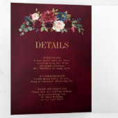 ネイビーブルー ブラッシュ バーガンディ ゴールド 幾何学 ウェディング トリ 三つ折り案内状 (内部最初)