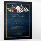 ネイビーブルー ブラッシュ バーガンディ ゴールド 幾何学 ウェディング トリ 三つ折り案内状 (内部最初)