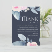 ネイビーブルー ブラッシュ フローラル 25周年 記念年 サンキューカード (スタンド正面)