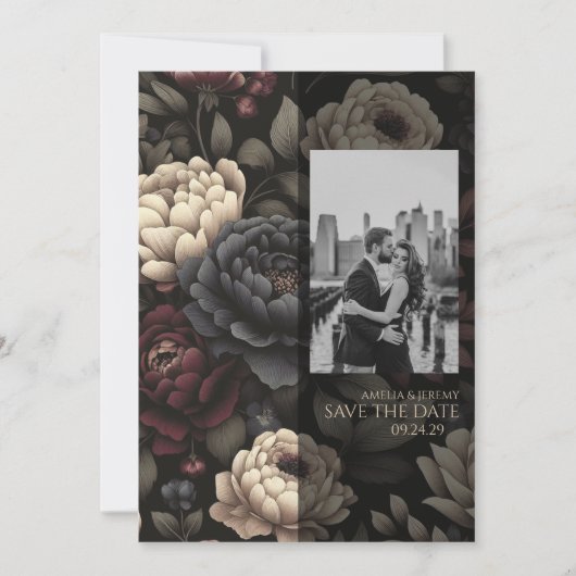 ネイビーブルー&ブルガンディームーディフローラ セーブザデート (正面)