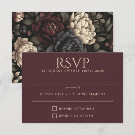 ネイビーブルー&ブルガンディームーディフローラ 出欠カード