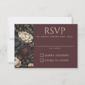 ネイビーブルー&ブルガンディームーディフローラ 出欠カード (正面)