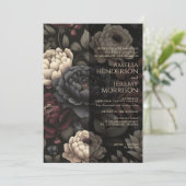 ネイビーブルー&ブルガンディームーディフローラ 招待状 (スタンド正面)