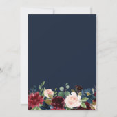 ネイビーブルー&ブルガンディ水色フローラ結婚ズ 招待状 (裏面)