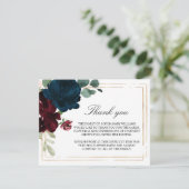 ネイビーブルー&ブルゴーニュバラ葬式ありがとうご注意 サンキューカード (スタンド正面)