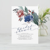 ネイビーブルー&ブルゴーニュフローラエレガントブライダルシャワー 招待状 (スタンド正面)