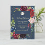 ネイビーブルー |ブルゴーニュフローラ水結婚色 招待状 (スタンド正面)