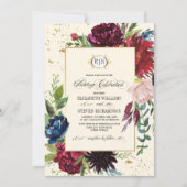 ネイビーブルー |ブルゴーニュフローラ水結婚色 招待状 (正面)