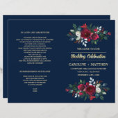 ネイビーブルー |ブルゴーニュ赤フローラ結婚式 プログラム (正面/裏面)